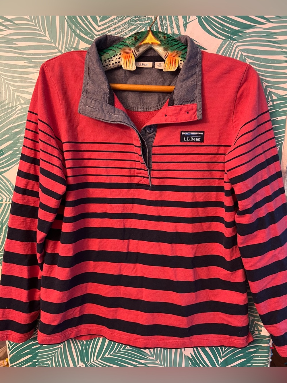 Vintage L.L. Bean Red & Navy Striped Long-Sleeve Rugby Top Sz M 100% cotton